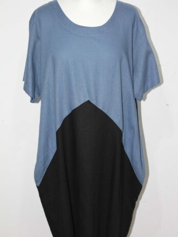 Kleid „Fashion India“ 42 in Schwarz|Blau 100% Leinen