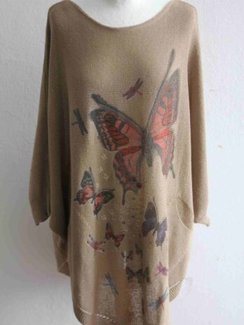 Pulli „Made in Italy“ OS in Mocca mit Schmetterling