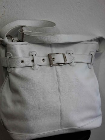 Tasche „Genuine Leather“ Br. 34cm Hö. 32cm in Weiß Leder