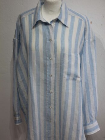 Bluse „Made in Italy “ Größe M in Hellblau|Weiß gestreift 100% Leinen oversized geschnitten