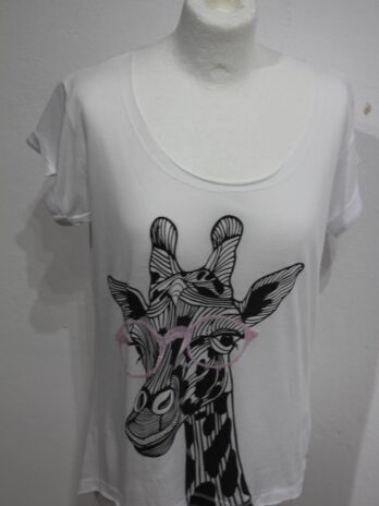 Shirt „Miss Goodlife“ M in Weiß|Schwarz Giraffe