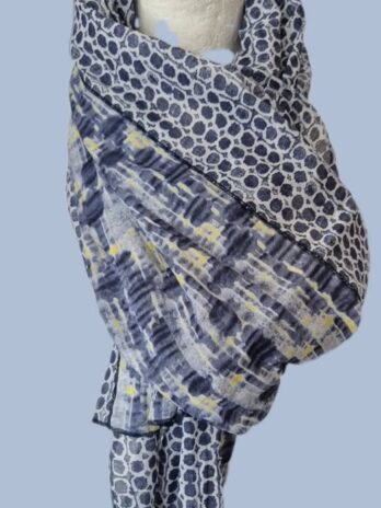 Schal „Betty Barclay“ in Blau/Weiß/Gelb gemustert 100% Baumwolle