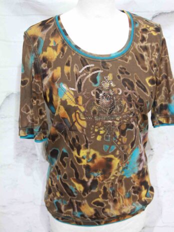 Shirt „Luisa Cerano“Größe 38/40 in Braun|Türkis Pailletten