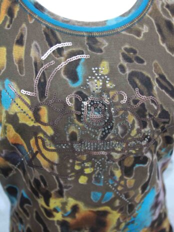 Shirt „Luisa Cerano“Größe 38/40 in Braun|Türkis Pailletten