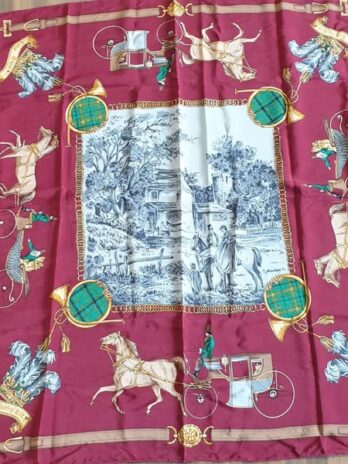 Tuch “ Lady Ascot “ in Weinrot/Grau/Ocker gemustert 100% Seide handgerollt