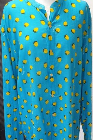 Bluse “ Antica Santoria “ Größe L/XL in Türkis/Gelb/Zitronen