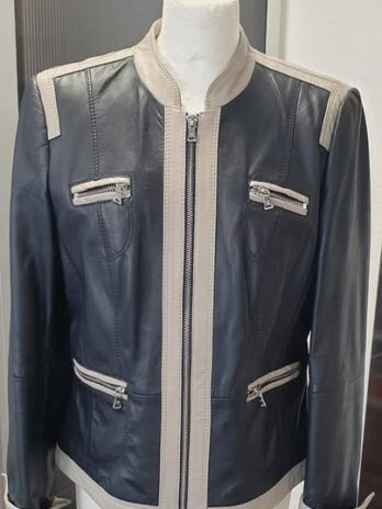 Jacke “ Gerry Weber “ Größe 38 in Dunkelblau/Beige/Leder