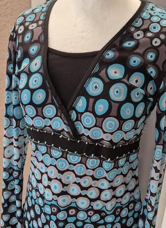 Shirt “ Taifun “ Größe 38 in Schwarz/Türkis/Schlamm gemustert