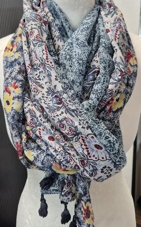 Schal “ No Name “ in Blau/Gelb/Floral gemustert