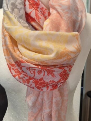 Schal “ Made in Italy “ in Gelb/Grau/Rosa/Orange bunt gemustert 70% Viscose 30% Baumwolle