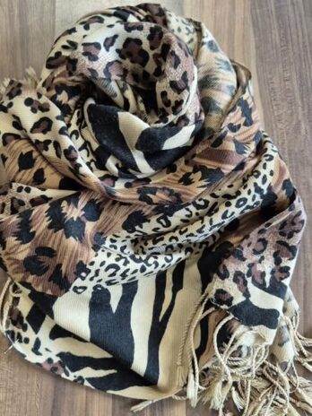 Pashmina “ No Name “ in Schwarz/Braun/Beige/Animalprint 100% Viscose