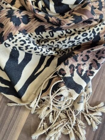 Pashmina “ No Name “ in Schwarz/Braun/Beige/Animalprint 100% Viscose