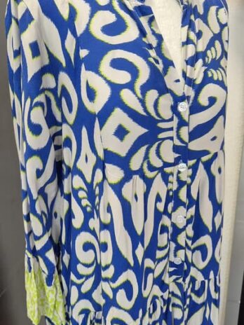 Kleid “ Aust “ Größe 42 in Blau/Neongrün/Grau gemustert