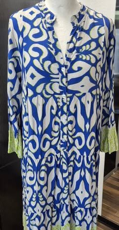 Kleid “ Aust “ Größe 42 in Blau/Neongrün/Grau gemustert
