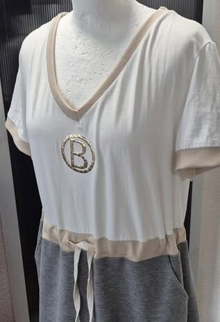 Kleid “ Made in Italy “ Größe 38/40 in Offwhite/Grau/Gold
