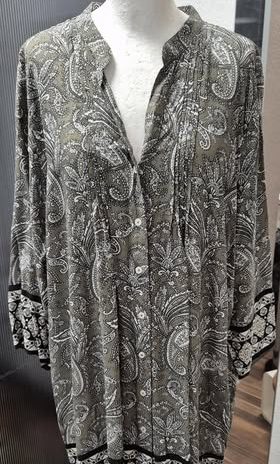 Bluse “ Gerry Weber “ Größe 46 in Khaki/Schwarz/Weiß Paisleymuster