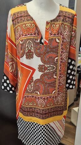 Kleid “ Best Connections “ Größe 36 in Orange/Gelb/Schwarz/Weiß gemustert