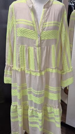 Kleid “ Made in Italy “ Größe 42/44 in Beige/Neongrün 95% Baumwolle