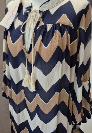 Maxikleid “ Monday Afternoon “ Größe OS ( 44-46/48/50) in Blau/Mocca/Beige gemustert NEU!