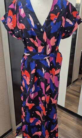 Kleid “ des petits hauts “ Größe 36/38 in Blau/Pink/Rot gemustert 100% Leinen NEU!