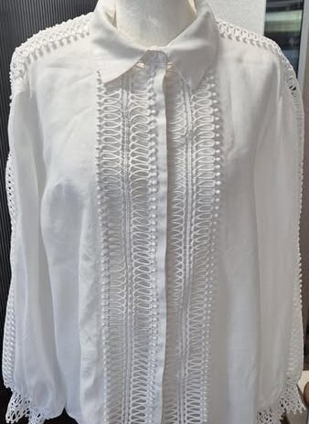 Bluse “ Rena Marx “ Größe 40 in Weiß/Spitze 100% Ramie