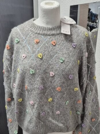 Pulli “ OUI “ Größe 40 in Hellgrau/Bunt/Pailletten NEU!