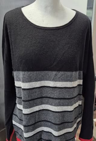 Pulli “ Alba Moda “ Größe 40/42 in Schwarz/Anthrazitgra/Grau/Rot gestreift 100% Cashmere