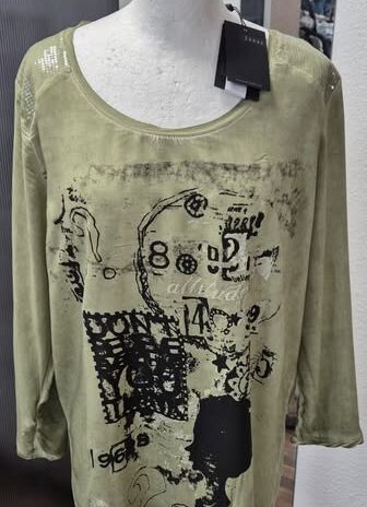 Shirt “ Jones “ Größe 38 in Khaki/Schwarz Print Pailletten NEU!
