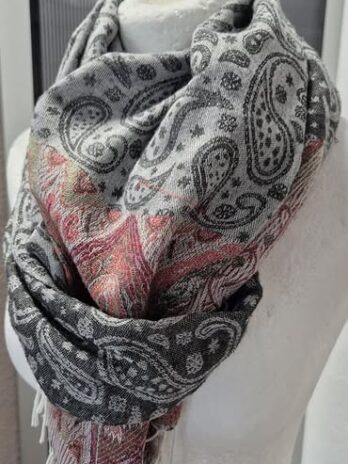 Pashmina “ J.S.Ondo “ in Grau/Weiß/Bunt gemustert 100% Viscose