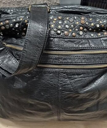 Tasche “ Depeche “ in Schwarz/Leder Nieten Breite ca 44cm Höhe ca 37cm