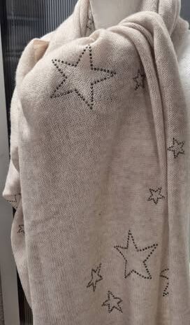 Schal “ Repeat “ in Beige mit Sternen 100% Cashmere