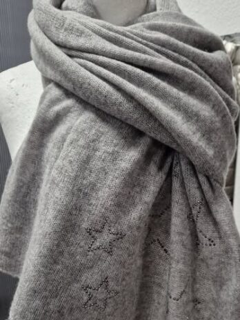 Schal “ Repeat “ in Hellgrau mit Sternen 100% Cashmere
