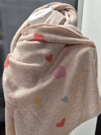 Schal “ Repeat “ in Beige/Bunt mit Herzen 100% Cashmere