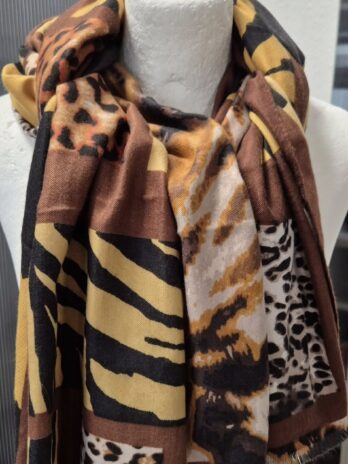Schal “ Made in Italy “ Größe OS in Braun/Schwarz/Curry/Animalprint gemustert 50% Viscose 50% Baumwolle