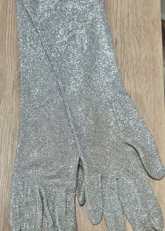 Handschuhe “ No Name “ Größe M in Silber/Lurex langer Schaft
