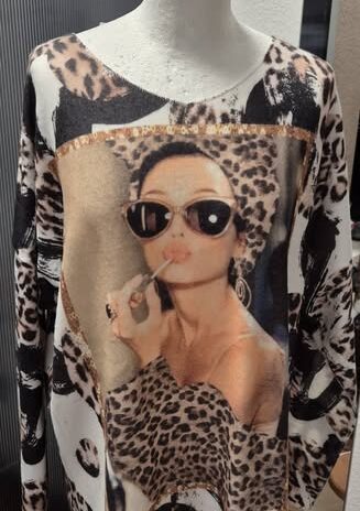 Pulli “ Made in Italy “ Größe 40 in Offwhite/Animalprint/Print Viscose