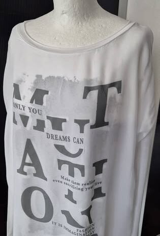 Shirt “ Aust “ Größe 40 in Weiß/Grau/Print 100% Viscose