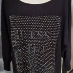 Shirt “ Guess “ Größe 38 in Schwarz/Print/Strasssteine 82% Viscose