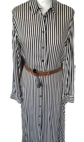 Hemdblusenkleid mit Gürtel “ Dixie “ Größe M in Schwarz/Offwhite gestreift 100% Viscose