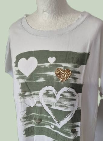 Shirt “ Aust “ Größe 40/42 in Weiß/Khaki/Gold/Print Baumwolle