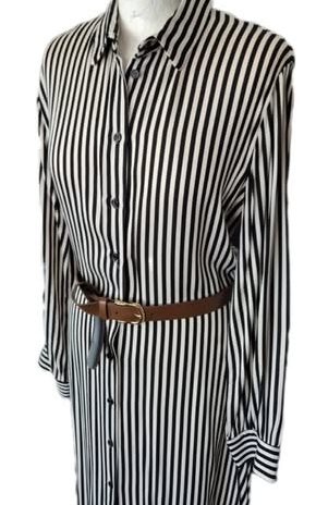 Hemdblusenkleid mit Gürtel “ Dixie “ Größe M in Schwarz/Offwhite gestreift 100% Viscose