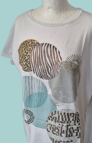 Shirt “ Aust “ Größe 40/42 in Weiß/Türkis/Animalprint Baumwolle