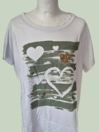Shirt “ Aust “ Größe 40/42 in Weiß/Khaki/Gold/Print Baumwolle