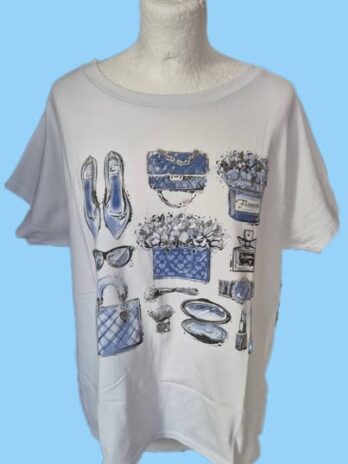 Shirt “ Aust “ Größe 40/42 in Weiß/Blau/Print Baumwolle