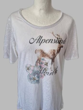 Shirt “ Alpensünde “ Größe 40 in Weiß/Print/Hirsch/Edelweiß 35% Baumwolle
