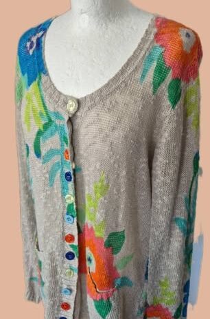 Weste “ Alba Moda “ Größe 42 in Schlamm/Bunt/Floral gemustert 55% Leinen 45% Baumwolle