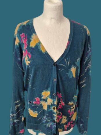 Strickweste “ Brax “ Größe 40 in Petrol/Magenta/Maisgelb gemustert 90% Baumwolle 10% Cashmere