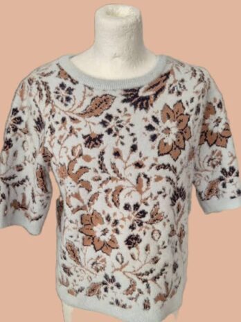 Pulli “ Rachel Zoe NY “ Größe 38 in Hellgrau/Camel/Dunkelblau/Floral gemustert