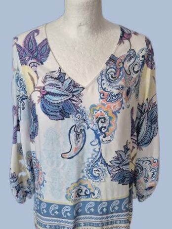 Bluse “ Comma “ Größe 36 in Weiß/Blau/Gelb gemustert 100% Viscose