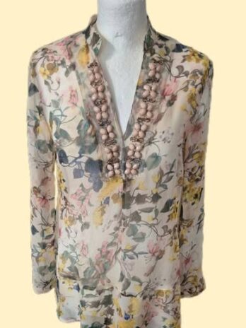 Tunikabluse “ Luisa Cerano “ Größe 36 in Beige/Rosa/Gelb/Floral bestickt 100% Seide